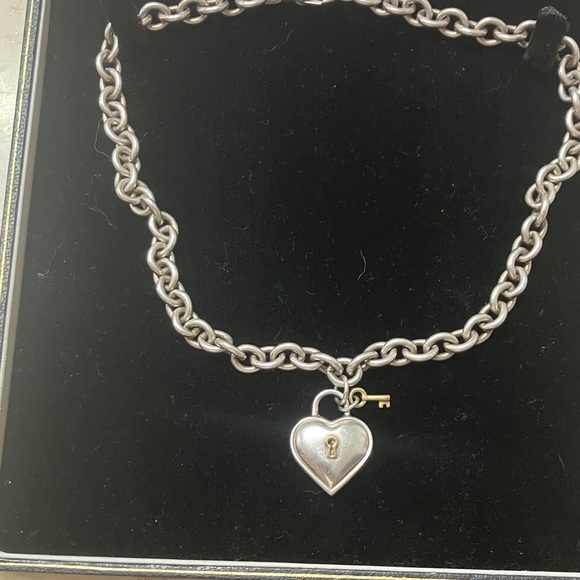 Tiffany & Co. Silver Necklace with Heart Lock and Gold Key - Picture 1 of 7